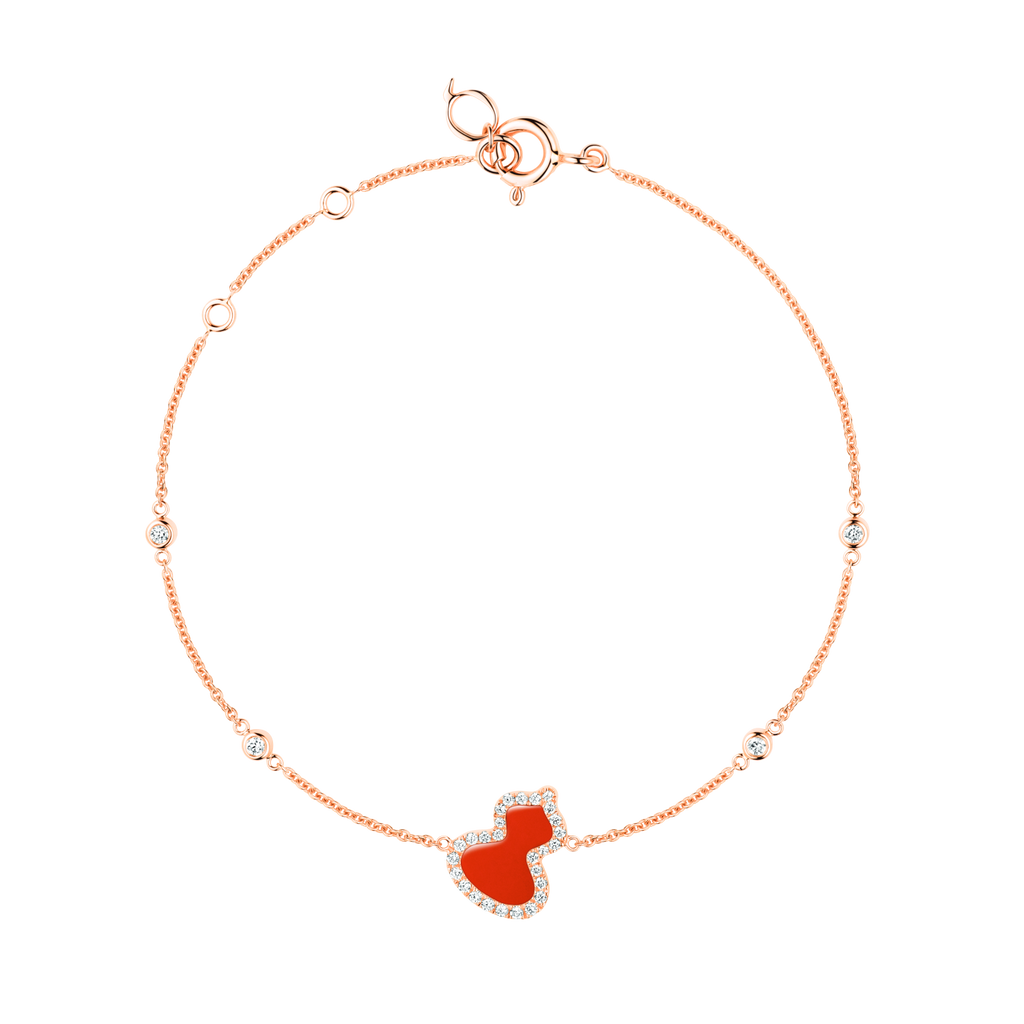 Qeelin Petite Wulu bracelet in 18K rose gold with diamonds and red agate