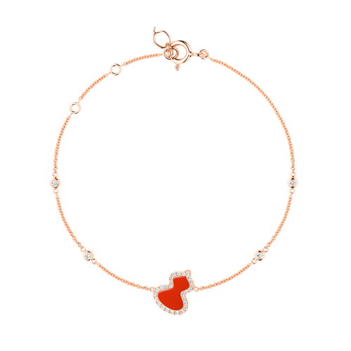 Qeelin Petite Wulu bracelet in 18K rose gold with diamonds and red agate