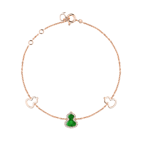 Qeelin Petite Wulu bracelet in 18K rose gold with diamonds and jade