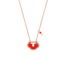 Load image into Gallery viewer, Qeelin Yu Yi Lock Necklace in 18K rose gold with diamonds and red agate