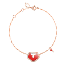 Load image into Gallery viewer, Qeelin Yu Yi Lock bracelet in 18K rose gold with diamonds and red agate