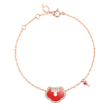 Qeelin Yu Yi Lock bracelet in 18K rose gold with diamonds and red agate