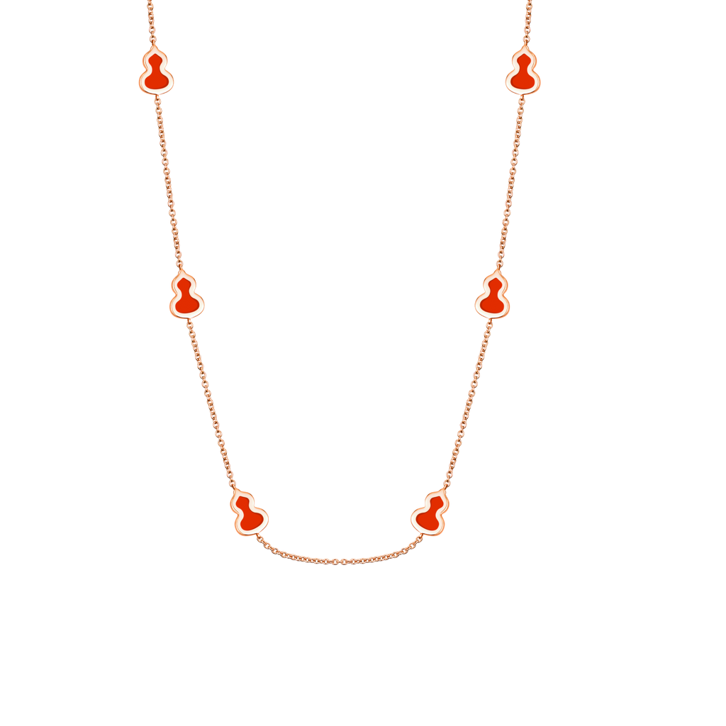 Qeelin Wulu 20 inches sautoir necklace in 18K rose gold with red enamel