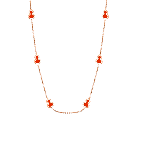 Qeelin Wulu 20 inches sautoir necklace in 18K rose gold with red enamel