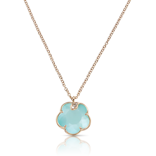 Pasquale Bruni Petit Joli Necklace in 18k RG with Sea Moon gem and Diamonds.