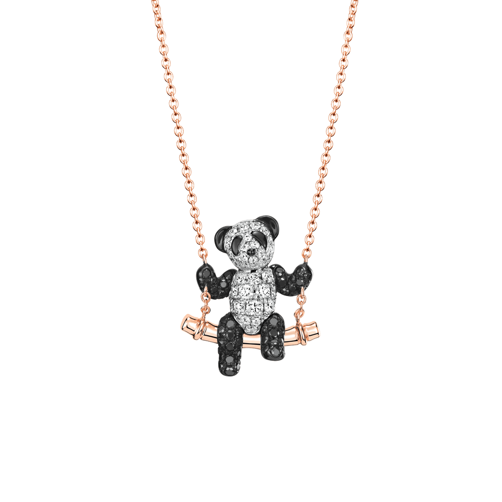 Qeelin Classic Bo Bo necklace in 18K rose gold with diamonds and black diamonds