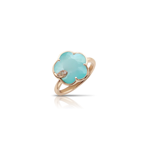 Pasquale Bruni Petit Joli Ring in 18k Rose Gold with Sea Moon gem and Diamonds.
