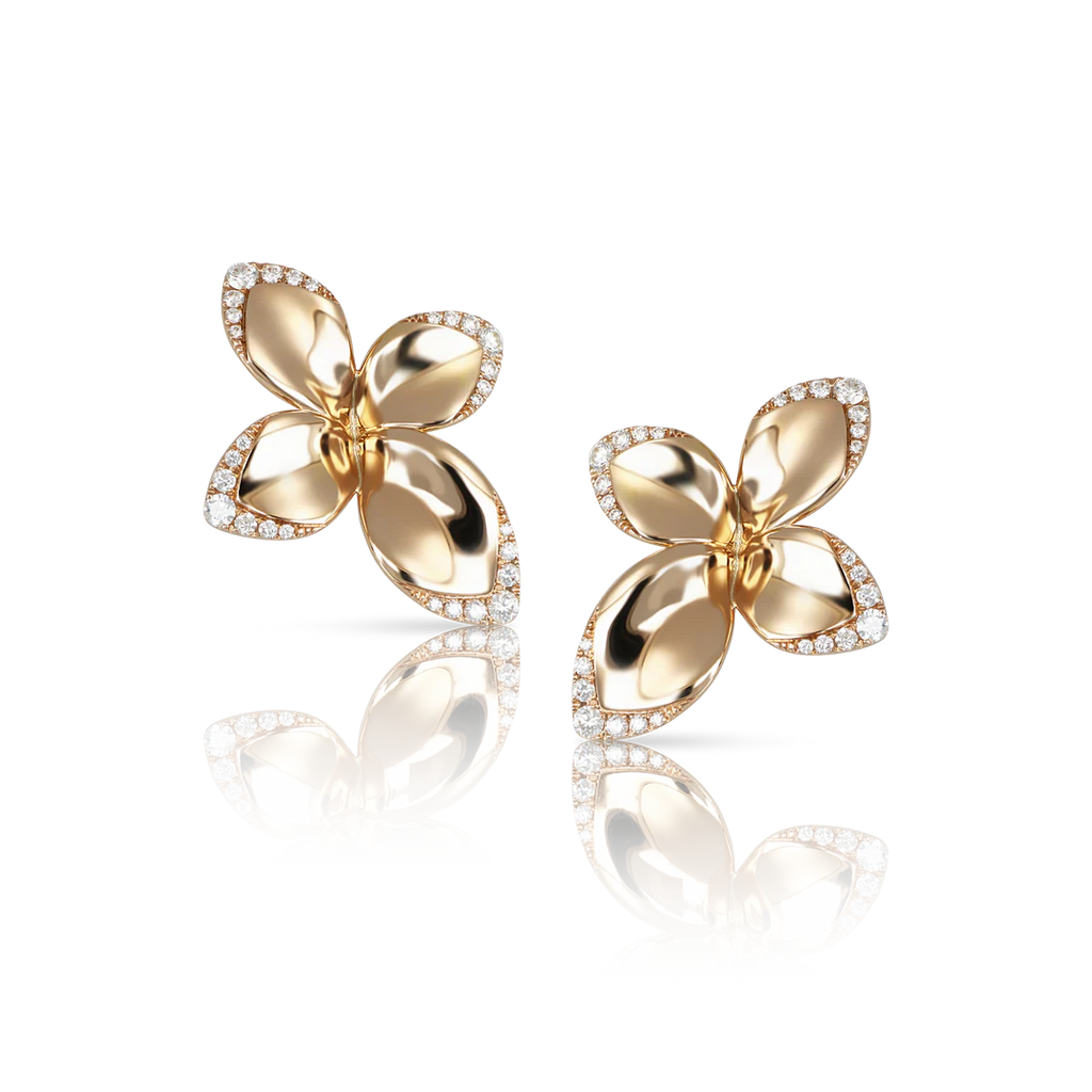 Pasquale Bruni Giardini Segreti Small Flower Earrings in 18k Rose Gold with White Diamonds.