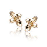 Pasquale Bruni Giardini Segreti Small Flower Earrings in 18k Rose Gold with White Diamonds.