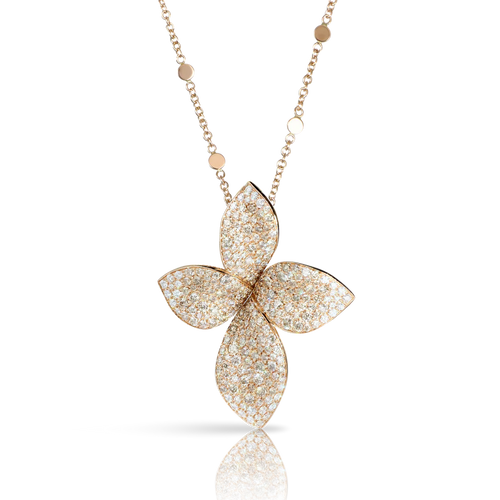 Pasquale Bruni Giardini Segreti Necklace Medium Flower Necklace in 18k Rose Gold with White and Champagne Diamonds.