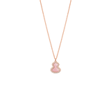 Qeelin Petite Wulu necklace in 18K rose gold with diamonds and pink opal