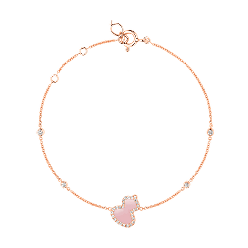 Qeelin Petite Wulu bracelet in 18K rose gold with diamonds and pink opal