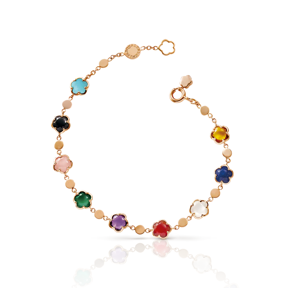 Pasquale Bruni Figlia dei Fiori in 18k Rose Gold with Green Agate, Red Carnelian, Onyx, White Moonstone, Pink Chalcedony, Amethyst, Lapis Lazuli, Turquoise and Diamonds