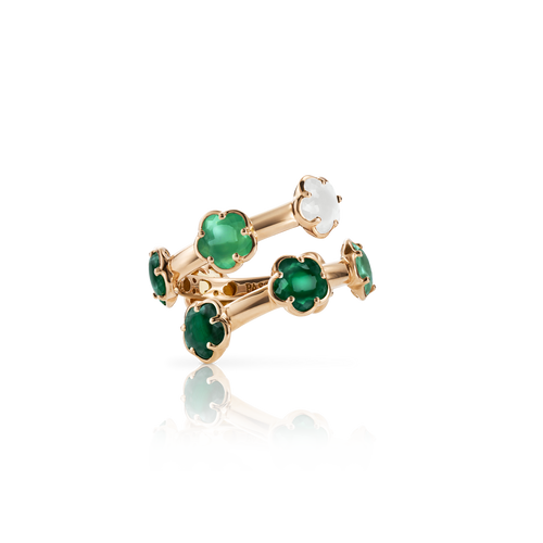 Pasquale Bruni Figlia Dei Fiori Ring in 18k Rose Gold with Green Agate, White Moonstone, Malachite, Chrysoprase, Prasiolite, Green Aventurine and Diamond.