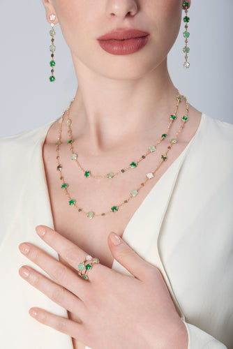 Pasquale Bruni Figlia Dei Fiori Ring in 18k Rose Gold with Green Agate, White Moonstone, Malachite, Chrysoprase, Prasiolite, Green Aventurine and Diamond.