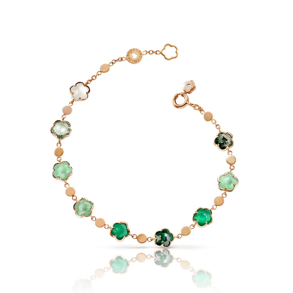Pasquale Bruni Figlia dei Fiori in Bracelet in 18k Rose Gold with Green Agate, White Moonstone, Malachite, Chrysoprase, Green Aventurine, Prasiolite, Moss Agate and Diamond.