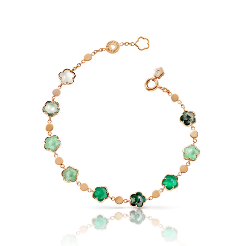 Pasquale Bruni Figlia dei Fiori in Bracelet in 18k Rose Gold with Green Agate, White Moonstone, Malachite, Chrysoprase, Green Aventurine, Prasiolite, Moss Agate and Diamond.
