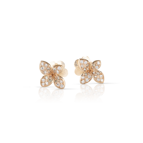 Pasquale Bruni Petit Garden Stud earrings in 18k Rose Gold with White and Champagne Diamonds Micro Flower
