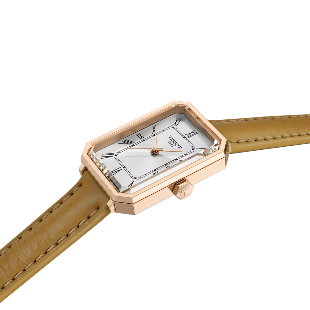 Tissot SRV Silver Dial Rose Gold PVD on Leather 30 x 21.8mm