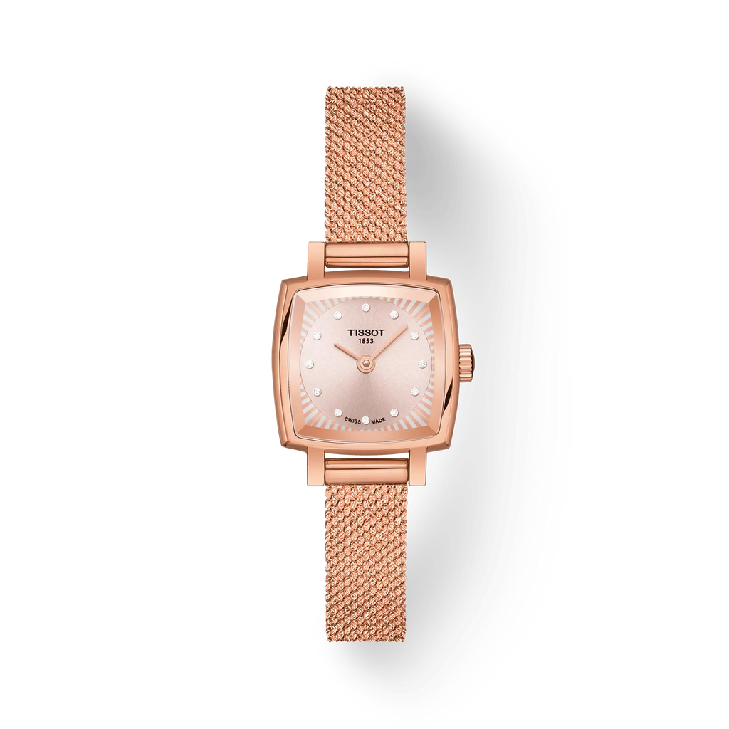 TISSOT LOVELY SQUARE ROSE GOLD PVD QUARTZ WATCH ON BRACELET -20x20mm