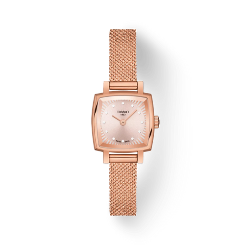 TISSOT LOVELY SQUARE ROSE GOLD PVD QUARTZ WATCH ON BRACELET -20x20mm