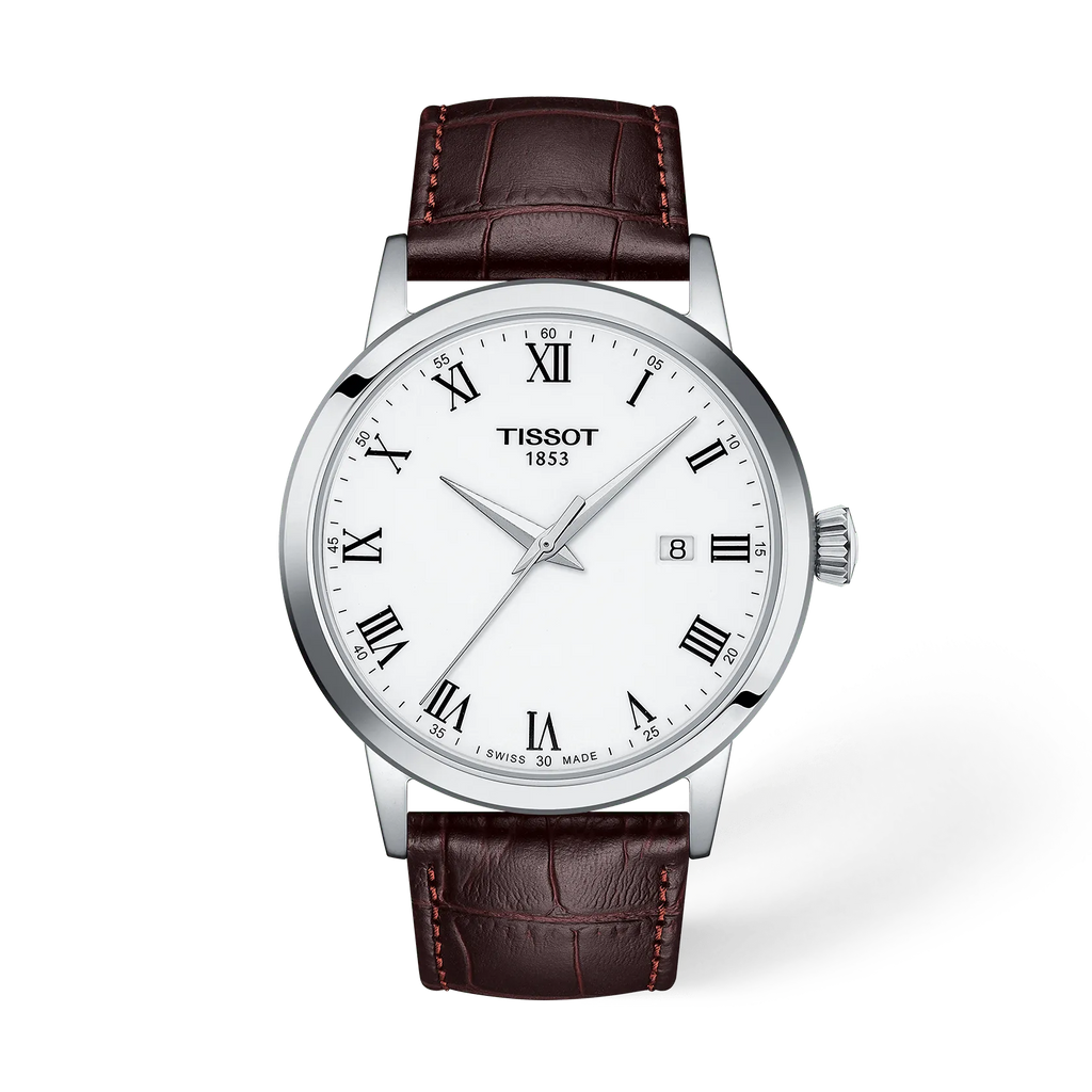 TISSOT CLASSIC DREAM WHITE DIAL QUARTZ WATCH ON LEATHER STRAP