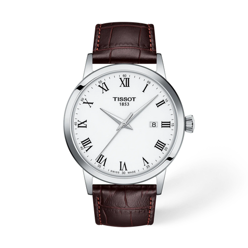TISSOT CLASSIC DREAM WHITE DIAL QUARTZ WATCH ON LEATHER STRAP