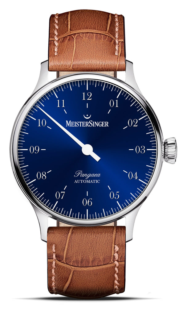 MeisterSinger Pangaea Blue with Onion Shaped Crown on Blue Leather Strap (Please notes the watch is strap on a blue leather instead)