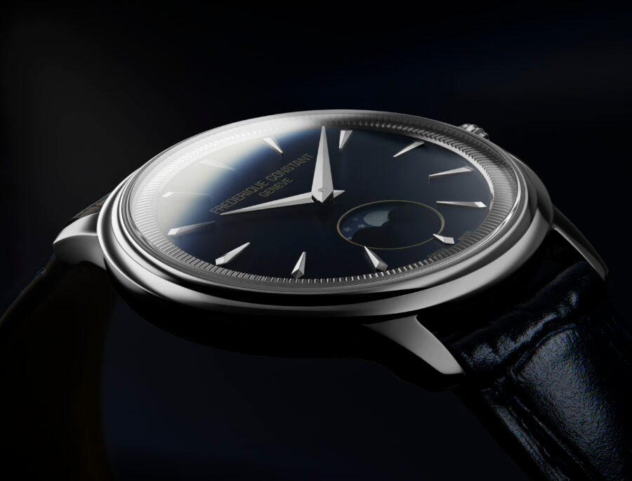 FREDERIQUE CONSTANT CLASSICS MONETA MOONPHASE BLUE DIAL ON LEATHER STRAP