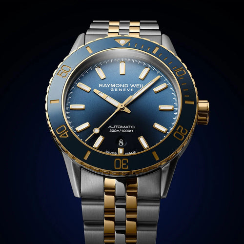 Raymond Weil Freelancer Diver Men's Two-Tone Gradient Blue Dial Bracelet -42.5 mm