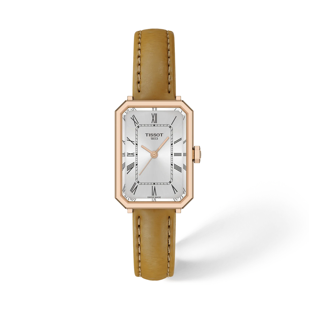 Tissot SRV Silver Dial Rose Gold PVD on Leather 30 x 21.8mm