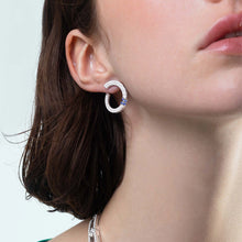 Load image into Gallery viewer, Roberto Coin Love in Verona Circular Earrings in 18k white gold with pave diamonds and sapphire
