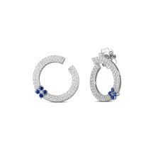 Load image into Gallery viewer, Roberto Coin Love in Verona Circular Earrings in 18k white gold with pave diamonds and sapphire