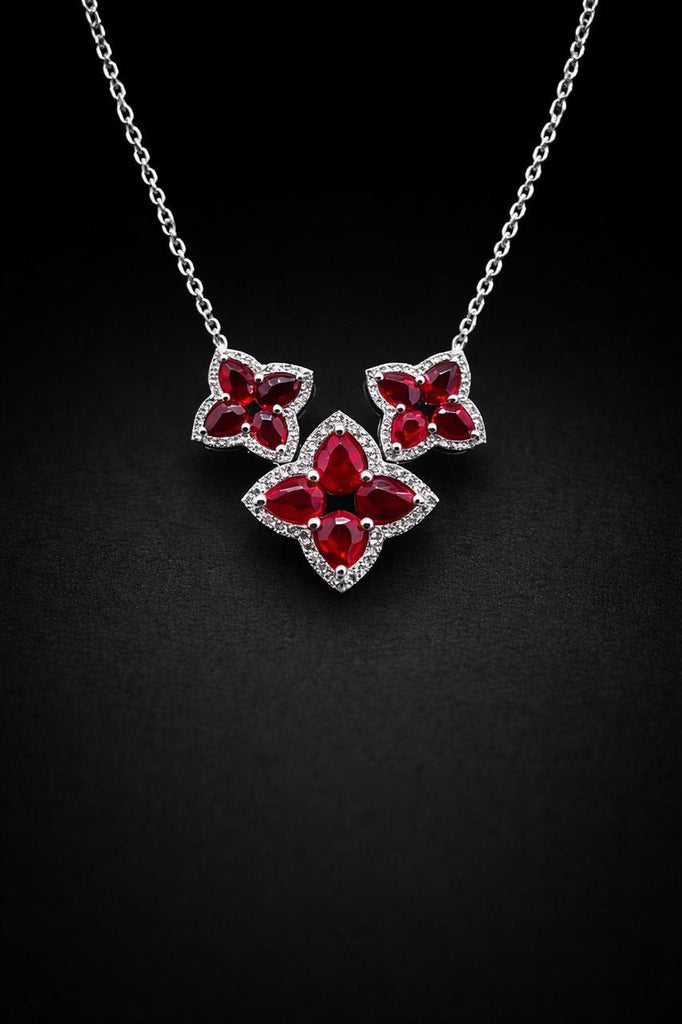 18k gold Natural Ruby and Diamond Necklace -Clover Style