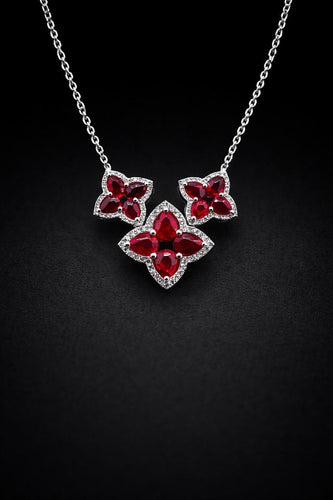18k gold Natural Ruby and Diamond Necklace -Clover Style