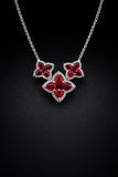 18k gold Natural Ruby and Diamond Necklace -Clover Style