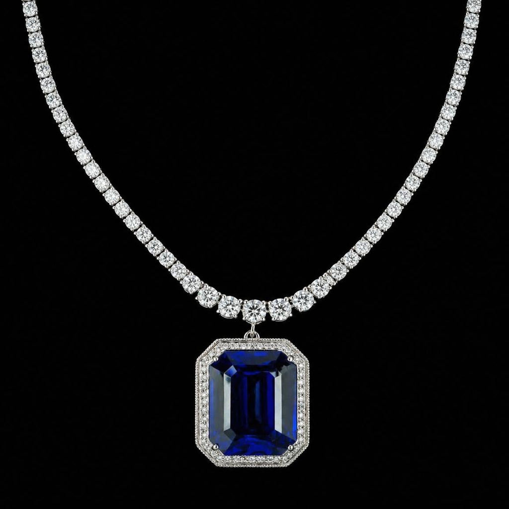 18k white gold Tanzanite Necklace -25.09ct with natural diamonds -4.07ct