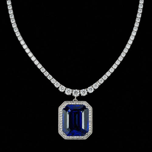 18k white gold Tanzanite Necklace -25.09ct with natural diamonds -4.07ct