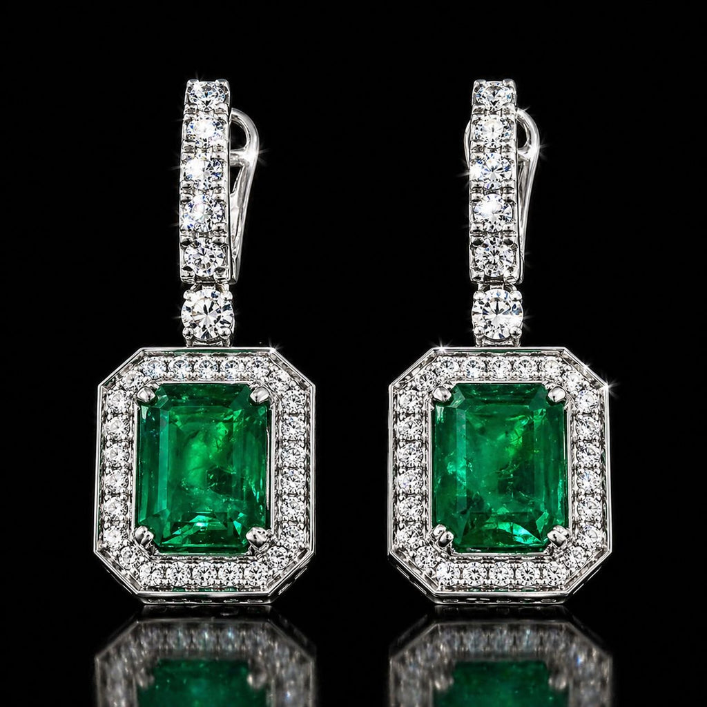 18k white gold Natural Emerald Earrings - 3.37ct in with natural diamonds -1.17ct