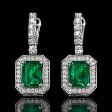 Load image into Gallery viewer, 18k white gold Natural Emerald Earrings - 3.37ct in with natural diamonds -1.17ct
