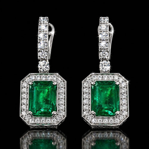 18k white gold Natural Emerald Earrings - 3.37ct in with natural diamonds -1.17ct