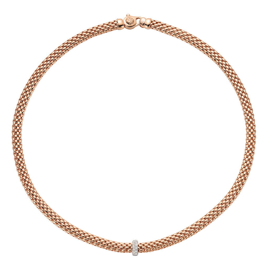 Fope Vendome rose Gold Necklace with White Gold and Diamond Pave