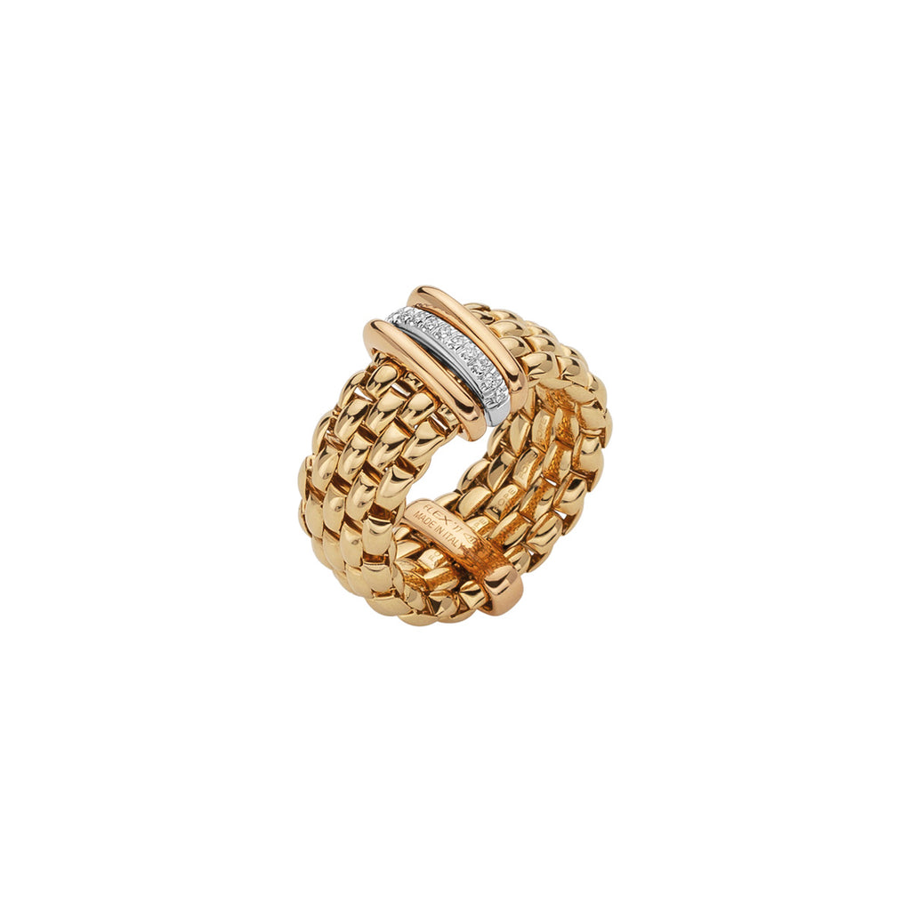 Fope Panorama Ring in Yellow Gold with Diamond Pave in small size