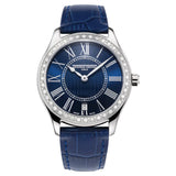 Frederique Constant Classics Quartz on Blue Leather Strap with Diamond Bezel