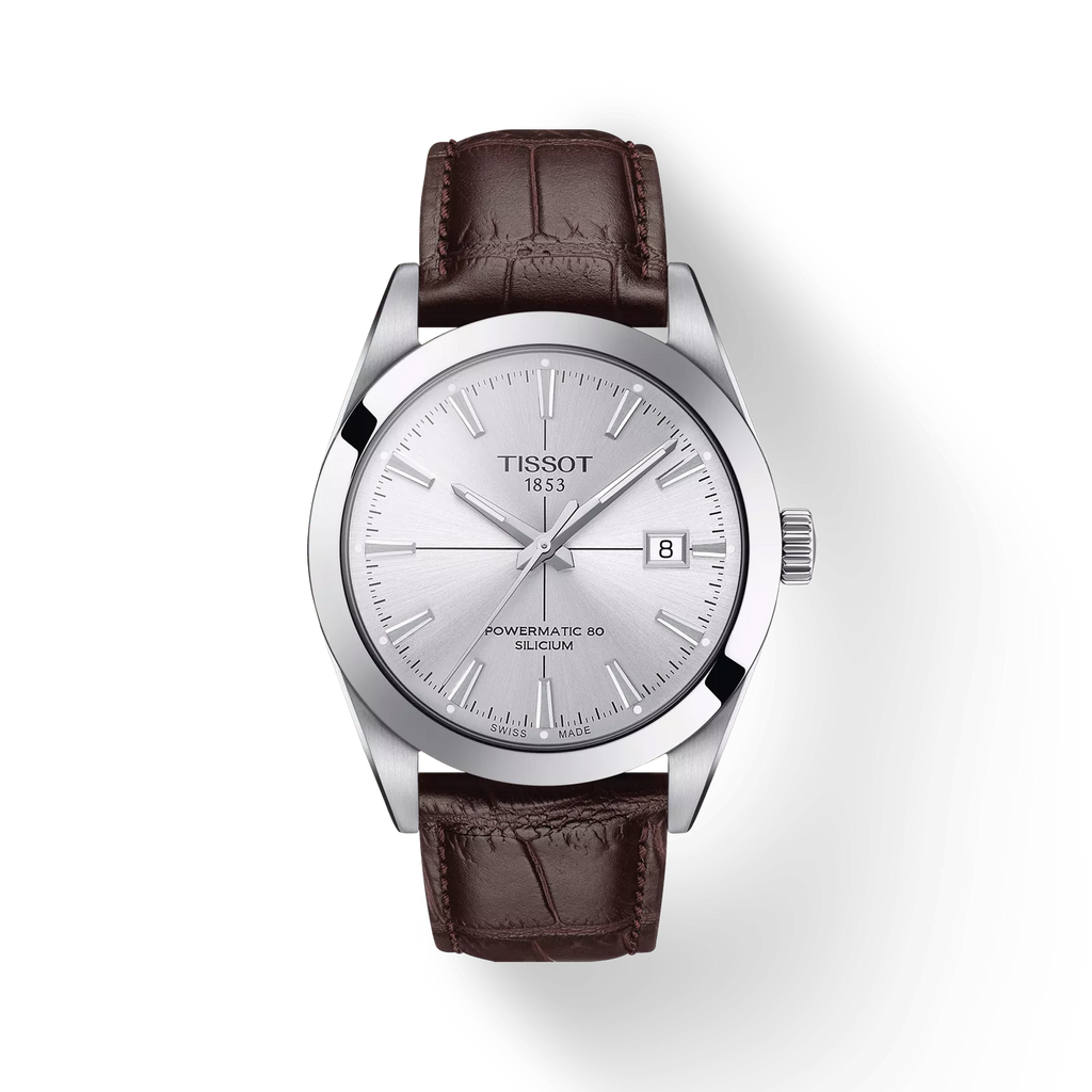 TISSOT GENTLEMAN POWERMATIC 80 SILVER ON BROWN LEATHER