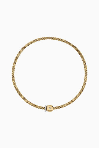 Fope Solo 18k Yellow Gold Necklace with ornamental clasp and diamond pave