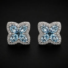 Load image into Gallery viewer, 18k white gold Natural Aquamarine Clover Earrings with natural diamonds