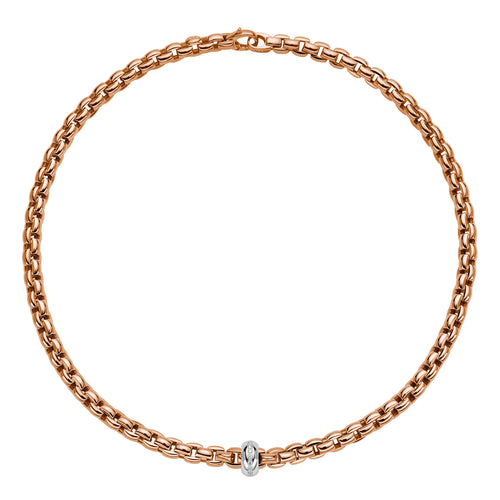 Fope Eka Rose Gold Necklace with white gold rondel pave diamond in 43cm