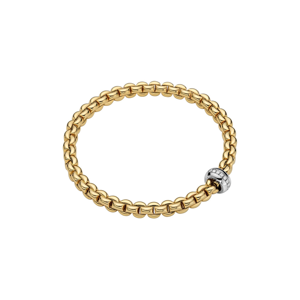 Fope Eka Yellow Gold Bracelet with pave diamond white rondel in small size
