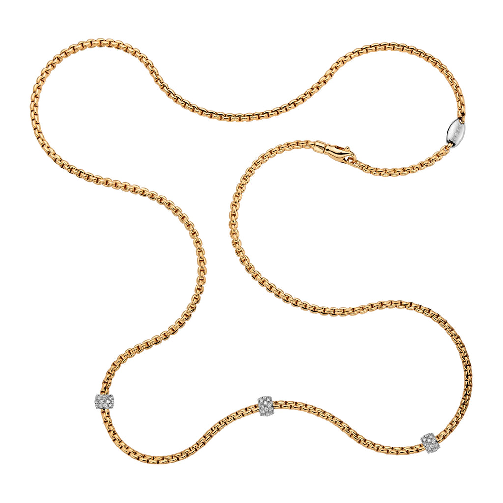 Fope Eka Yellow Gold Necklace with white gold rondel pave diamond in 70cm